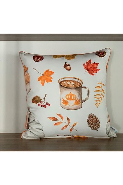 KIRLENTİM E925 Digital Printed Double Sided Patterned Throw Pillow Cover with Piping Edges