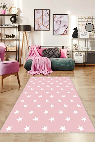 NeluxHome Kaymaz Tabanlı Makinede Yıkanabilir Dekoratif Yıldızlı Halı Puz09