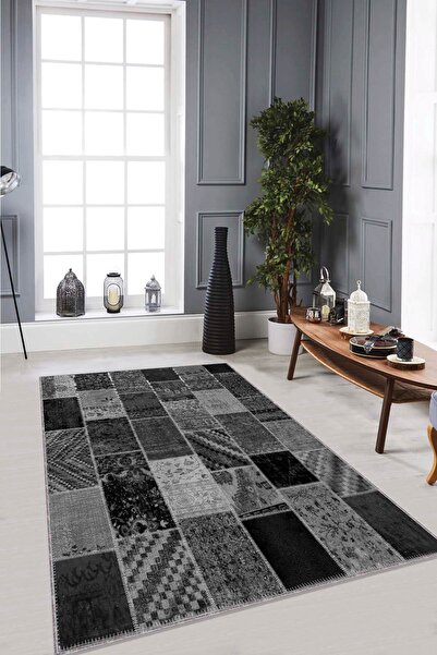 NeluxHome Kaymaz Tabanlı Makinede Yıkanabilir Modern Dijital Baskılı Patchwor...