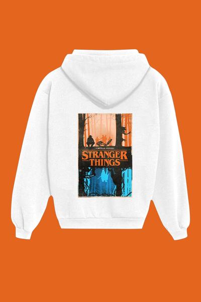 IvırZıvır Unisex Λευκό Φούτερ με στάμπα Stranger Things