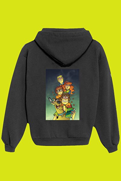 IvırZıvır Unisex Siyah Scooby Doo Sırt Baskılı Sweatshirt