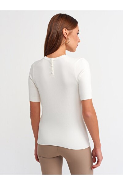 Dilvin Πουλόβερ με κοντό μανίκι 1280 Crew λαιμόκοψη-εκρού