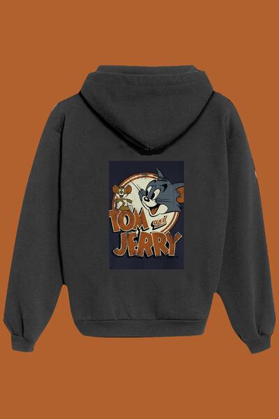 IvırZıvır Μαύρο φούτερ Unisex με στάμπα Tom And Jerry στην πλάτη