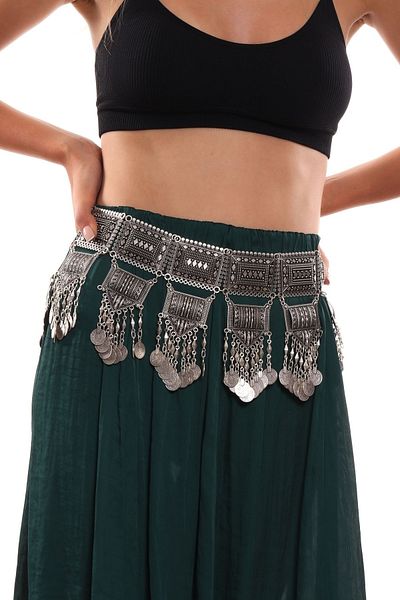 LABALABA حزام عرقي بتصميم مهدب مطلي بالفضة العتيقة للنساء