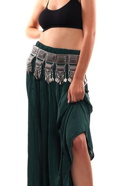 LABALABA Γυναικεία αντίκα επάργυρη ένδυση με κρόσσια σχεδίαση έθνικ ζώνη