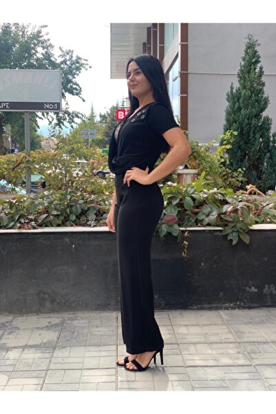 MIARTE Kadın Payetli Kuş Gözü Detay Tulum