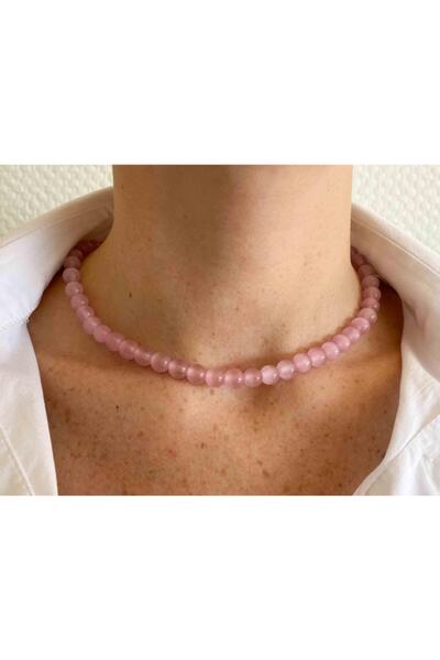 Mucize Taş قلادة من حجر العقيق الوردي الطبيعي 8 ملم