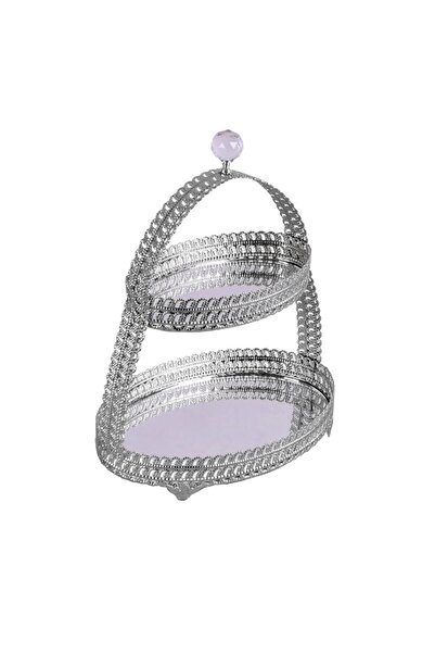 KAZIM ALIÇ 2 Katlı Oval Kurabiyelik Şekerlik Gümüş 33x28