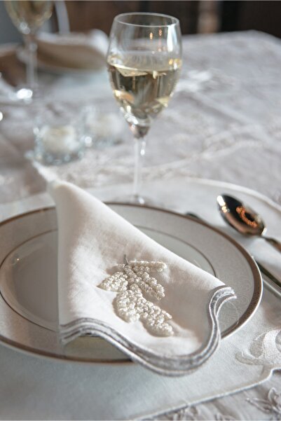 CALLA BREEZE Mimoza Kabarık Nakışlı Dekoratif Dilimli Peçete-taş Rengi Piko D...