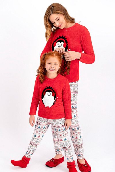 Arnetta Light Red Winter Porky Girl's Pajama Set