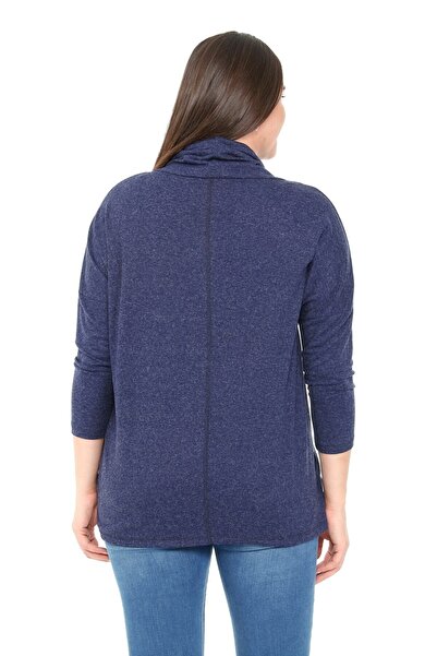 DISENTIS MODEST Μπλούζα με σκίσιμο γιακά Degaje με λεπτομέρεια από μάλλινη βισκόζη, μπλε ναυτικό