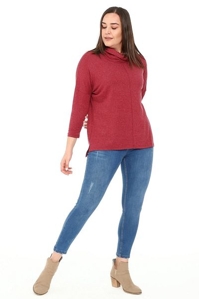 DISENTIS MODEST Bluză Plus Size Degaje Guler Detaliată Lână Viscoză Bordeaux