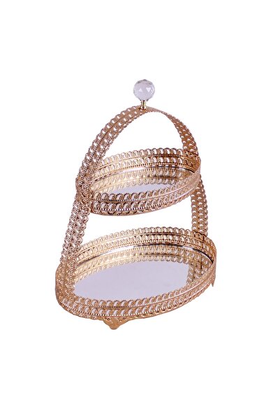 KAZIM ALIÇ 2 Katlı Oval Kurabiyelik Şekerlik Gold 33x28