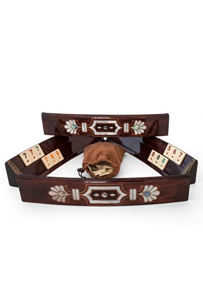 Helena Wood Art Nilüfer Desenli Sedef Kakmalı Oymalı Oval Okey Takımı