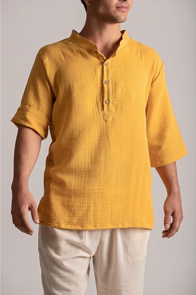 Botex 100% Cotton Linen Men's Shirt - Mustard