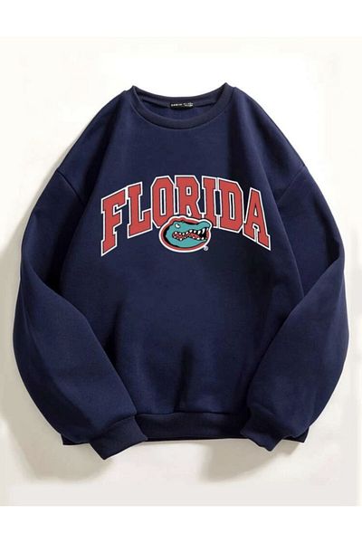 ALİKA Women's Navy Blue Oversize Crocodile Sweatshirt