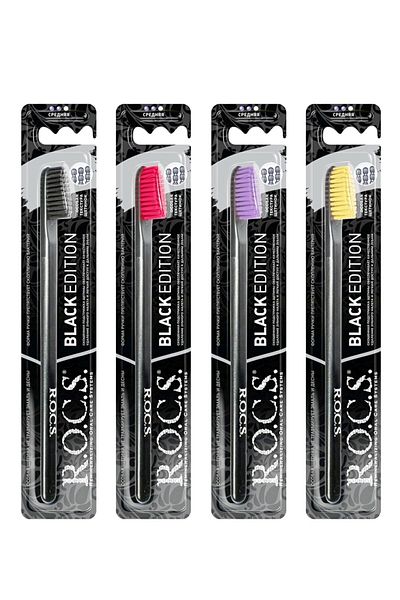 R.O.C.S. فرشاة أسنان تبييض الأسنان من روكس بلاك إيديشن - مجموعة من 4 قطع
