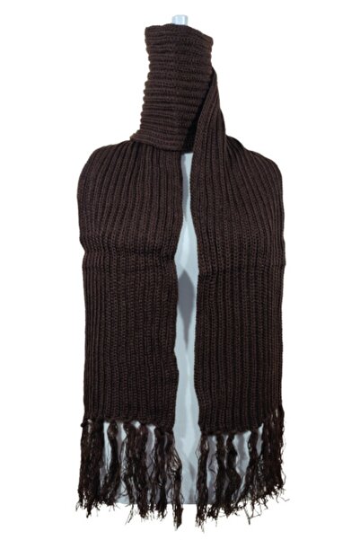 PAKER GİYİM Eșarfă tricotată SİZ cu ciucuri maro pentru femei Pkr109401