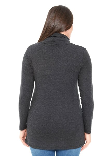 DISENTIS MODEST Μάλλινη μαύρη βισκόζη μπλούζα με κορδόνι Degaje γιακά με λεπτομέρεια με κουμπί στον ώμο