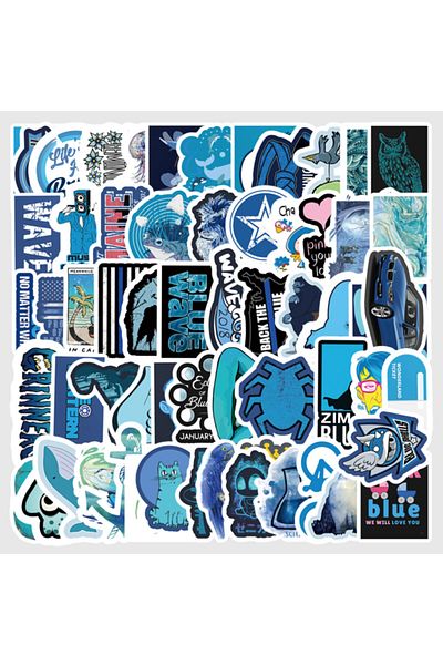 CajuArt 50 bucăți autocolant PVC de calitate mixtă cu tema albastră fără repetare 09