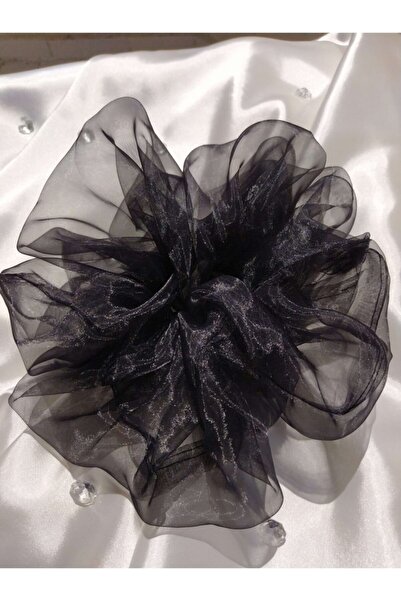 TOKALİLYA Kadın Düz Lastikli Siyah Organze Xxl Simit Scrunchie Saç Toka (el Y...