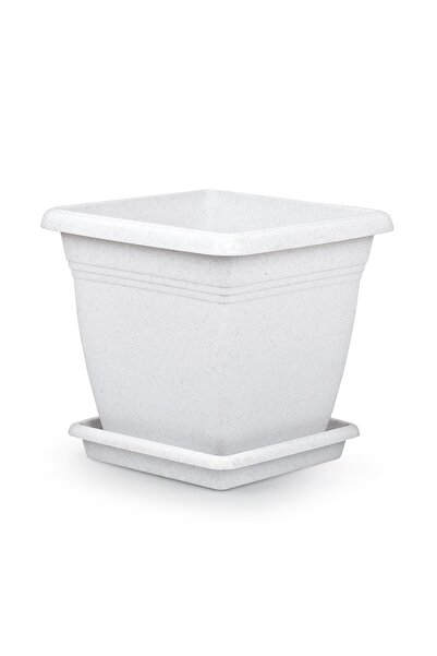 SERİNOVA Vk03 Tabaklı Villa Kare Saksı 17 Litre 2'li Set Beyaz