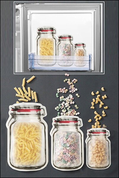 Duffa 3 Boy Kavanoz Görünümlü Kilitli Saklama Kabı / 150ml - 500ml - 620ml