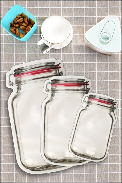 Duffa 3 Boy Kavanoz Görünümlü Kilitli Saklama Kabı / 150ml - 500ml - 620ml