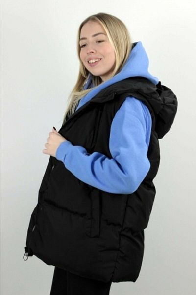 Machetta Women's Black 3-Pocket Hooded Sleeveless Puffer Vest