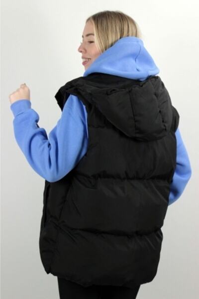 Machetta Women's Black 3-Pocket Hooded Sleeveless Puffer Vest