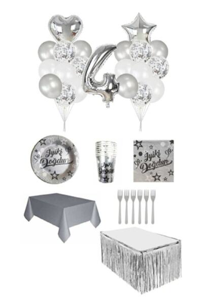 Dipak Set de aniversare de 4 ani de culoare argintie pentru 16 persoane