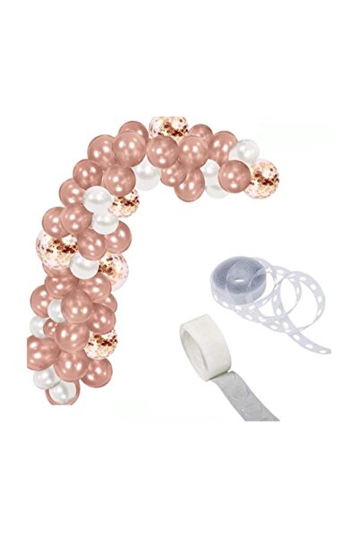 Genel Markalar Rose Gold Beyaz Konfetili Zincir Balon Seti