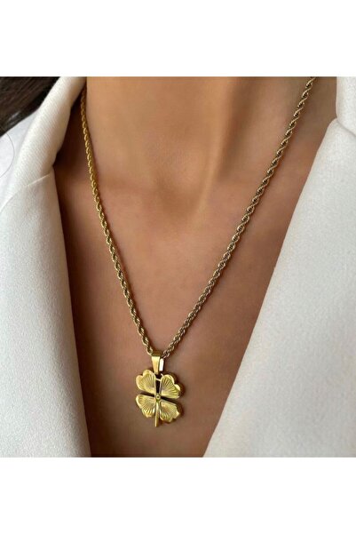 COOL TAKI 4 Yapraklı Yonca Uzun Burgu 316l Çelik Zincir (60 Cm)