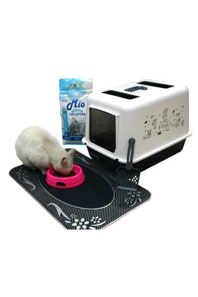 Çiftsan Kedi Kumu + Kürek + Paspas + Mama Kabı + Lux Filtreli Kapalı Kedi Tuvaleti