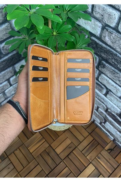 GUARD Yellow Antique Leather Portfolio - Zippered Wallet