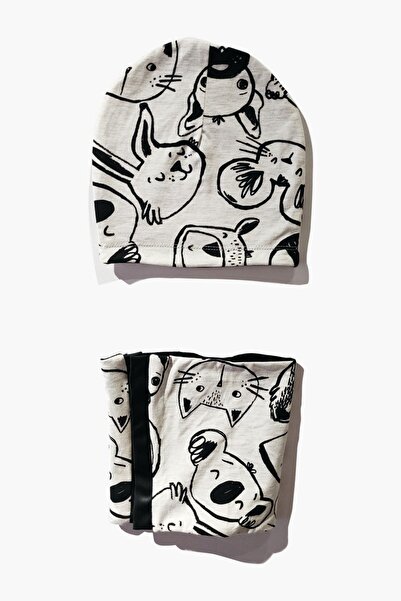 Cumino Sweet Animals Beanie and Neck Collar Set 1-8 Years