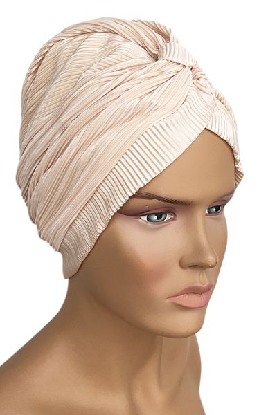 Vera Καπό Efruz Ready Turban Cross Banded Lined Hijab Bonnet Beige Cream Πλισέ ύφασμα Γυναικείο καπό