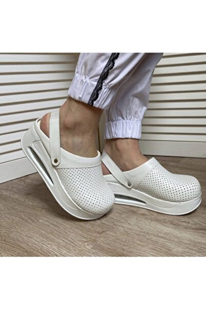 TERLİKSABO Beyaz Delikli Arkadan Bantlı Air Max Terlik