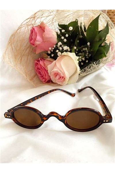 BLUE MOON GLASSES Unisex Retro Leopard Framed Brown Matte Glass Uv400 Protected Leon Round Sunglasses