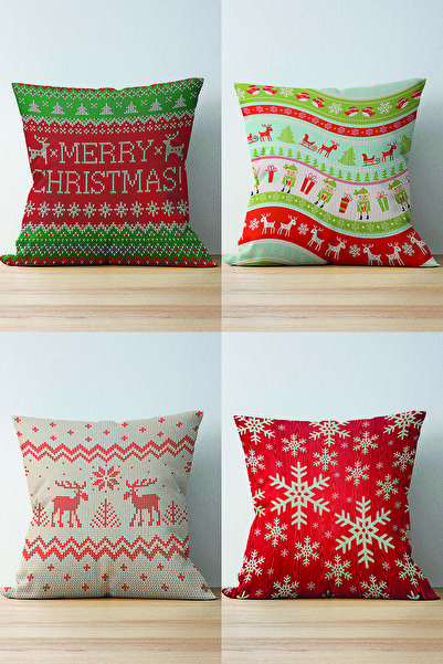 Nish & Royal 4-Piece Double Sided Merry Christmas Themed Concept Suede Pillow...