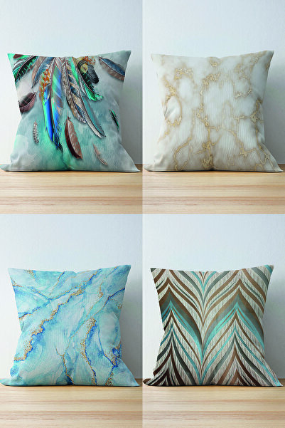 Nish & Royal 4-Piece Double Sided Digital Printed Decorative Suede Pillow Thr...