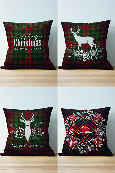 Nish & Royal Set of 4 Double Sided Plaid Background New Year Patterned Suede ...
