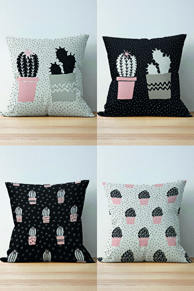 Nish & Royal Set of 4 Double Sided Black and White Background Cactus Drawing ...