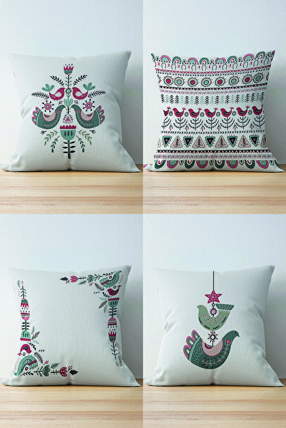 Nish & Royal 4-Piece Double Sided Ethnic Bird Design Digital Printed Modern S...
