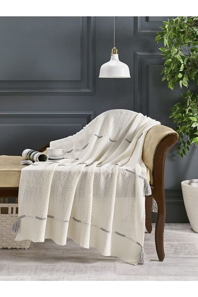 Betires Home Tz21001 Knitted Sofa Shawl Ecru