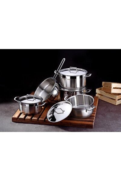 Hascevher Anett 9 Parça Çelik Tencere Seti Çelik Kapaklı-Çelik Kulplu