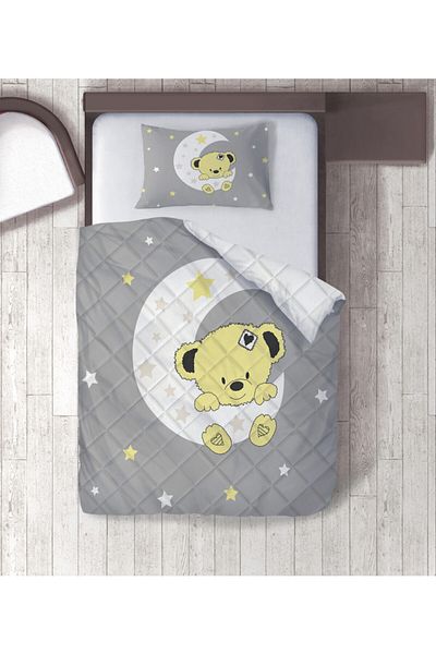 yok yok evim eve dair her şey Cute Teddy Bear on the Moon Digital Printed Single Duvet Set