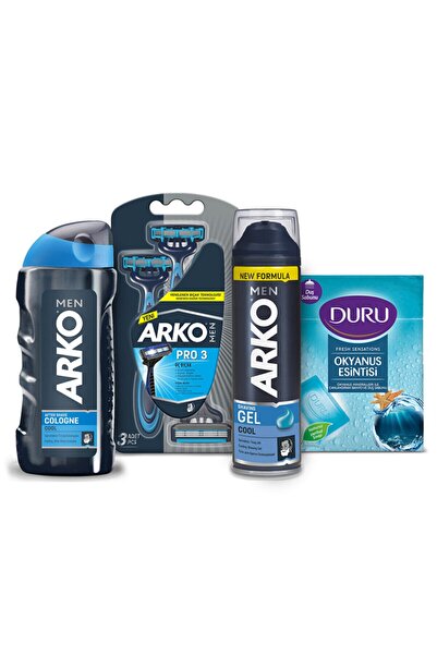 Arko Men Erkek Bakım Seti 200ml Tıraş Jeli+3 Adet Tıraş Bıçağı+200ml Kolonyas...