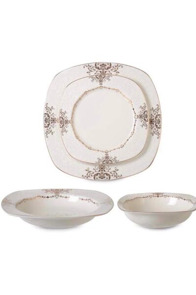 İpek Porselen 24 Parça 6 Kişilik Kare Yemek Takımı