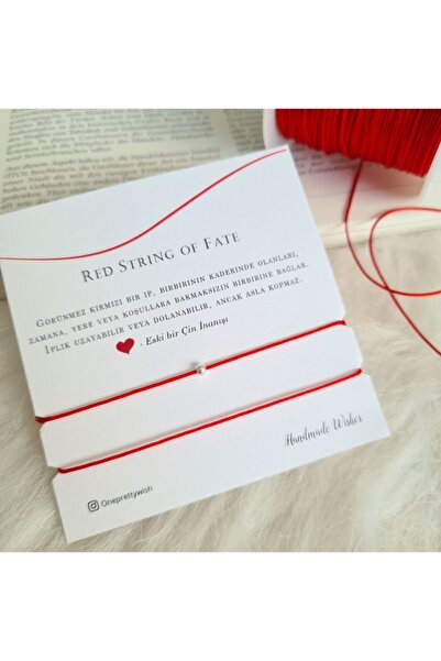 ONEPRETTYWISH Red String Çift Bileklik Kırmızı Ip 925 Ayar Gümüş Boncuklu Gümüş